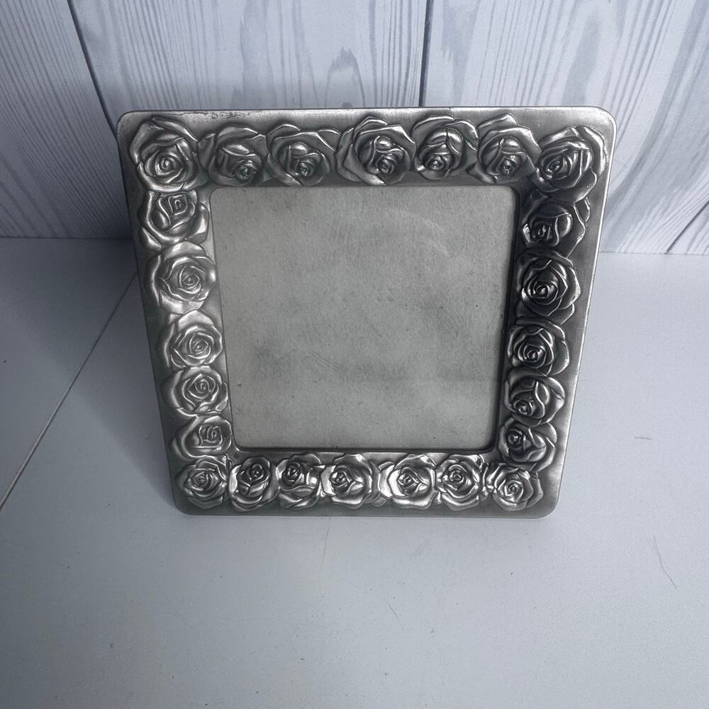 Vintage Floral Scrolling Pewter Picture Frame Ornate 8x10